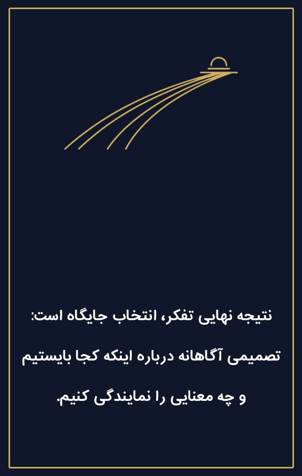 نماد انتخاب جایگاه و مسیر فکری در استراتژی شناختی علی بیاتی، طراحی مینیمال طلایی بر زمینه سرمه‌ ای.